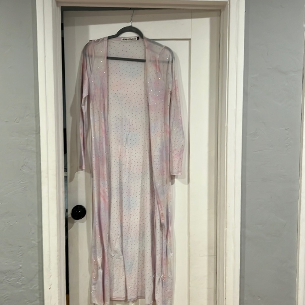 Rainbow rhinestone transparent cover up